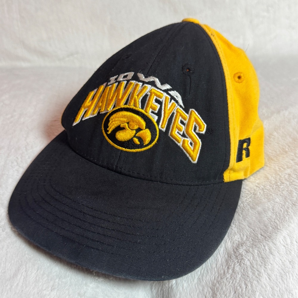 Iowa Hawkeyes Russell Adjustable Hat Cap Embroidered‎ Logo Black & Gold